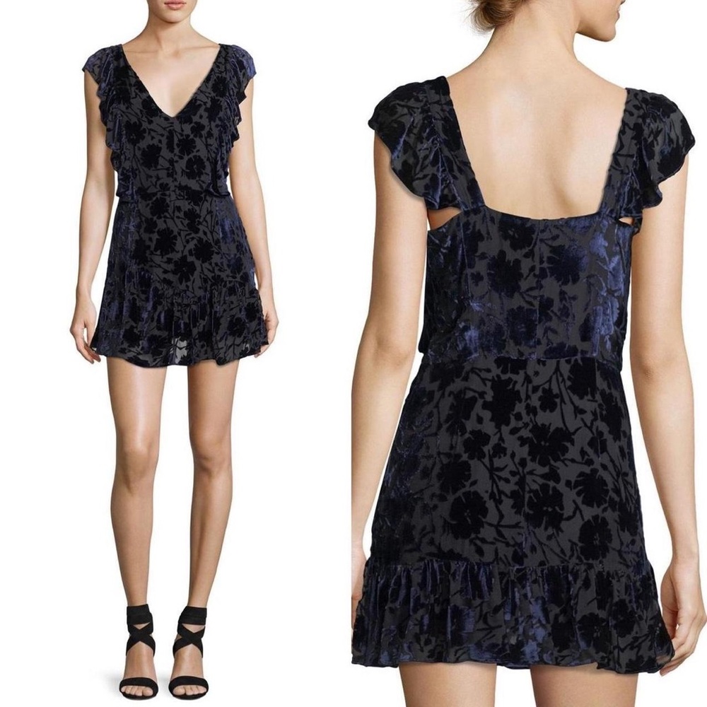 LoveShackFancy Alanis V-Neck Blue Velvet Ruffle Mini Dress 💙